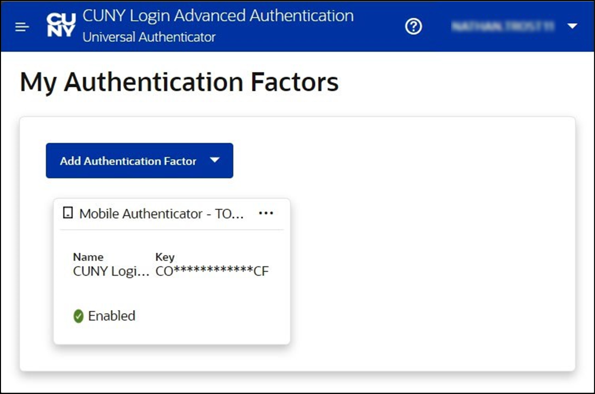 My Authentication Factors page