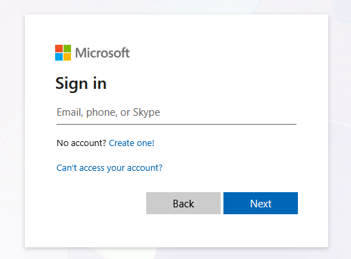 Microsoft Sign in page